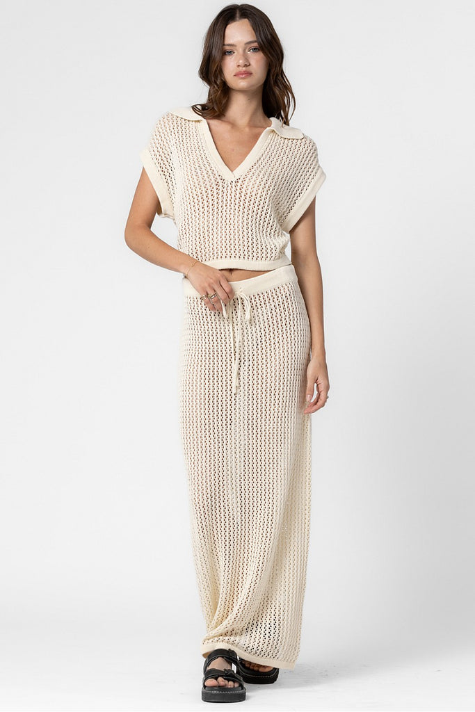 Knit Crochet Collared Shirt Cream