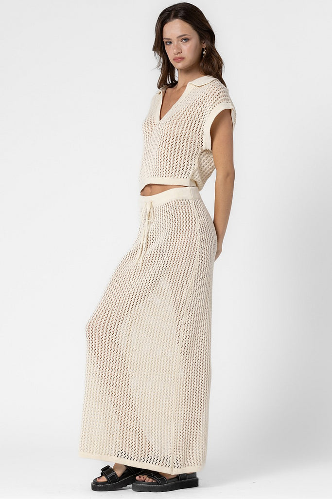 Knit Crochet Collared Shirt Cream