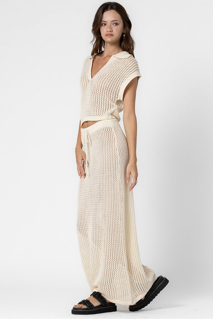 Knit Crochet Collared Shirt Cream