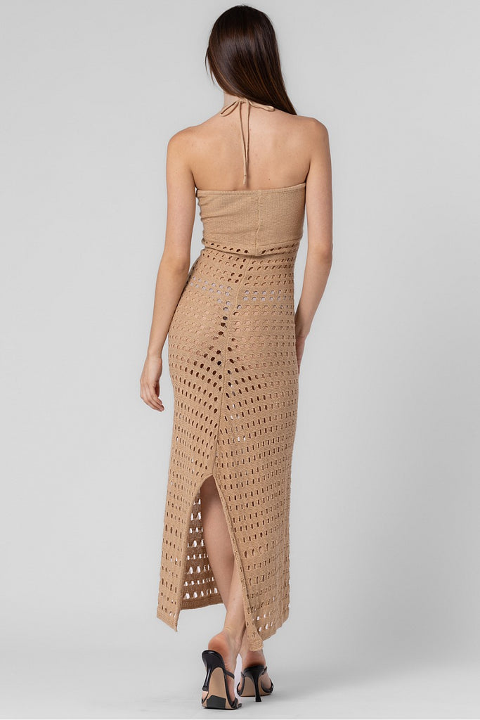 Crochet Halter Maxi Dress Tan