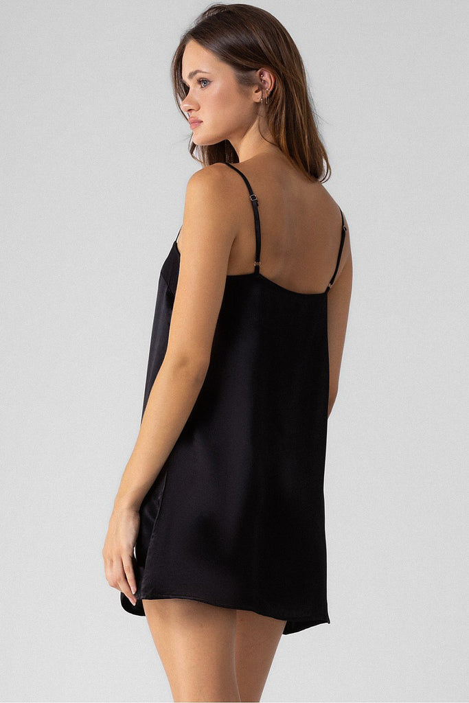 Silk Straight Cut Mini Dress Black