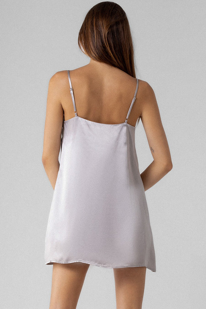 Silk Straight Cut Mini Dress Silver